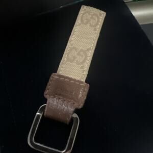 GUCCI Key ring Canvas/Leather Keychain Charm Beige Brown